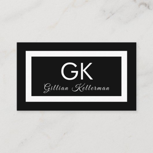 Elegantes Schwarzweiss-Monogramm Visitenkarte (Vorderseite)