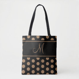 Elegantes Schwarzweiß Polka Dots Stripe Monogram T Tasche