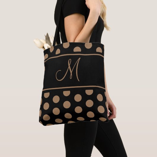Elegantes Schwarzweiß Polka Dots Stripe Monogram T Tasche (Von Nahem)