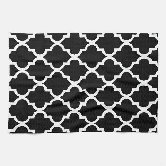 Elegantes Schwarzweiss-Quatrefoil deckt Muster mit Handtuch (Horizontal)