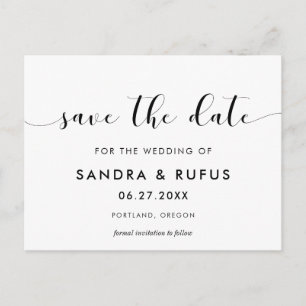 Elegantes Schwarzweiß Save the Date Postkarte