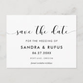 Elegantes Schwarzweiß Save the Date Postkarte (Vorderseite)