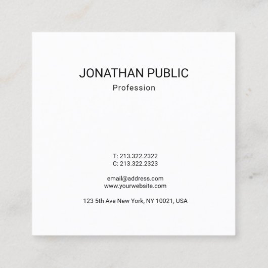 Elegantes Schwarzweiß-Template Modernes BW-Design Quadratische Visitenkarte (Rückseite)