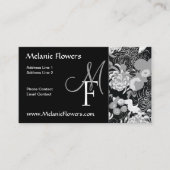 Elegantes Schwarzweiß-Vintage Blume Monogramm Visitenkarte (Vorderseite)