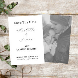 Elegantes Schwarzweiß-Weiß-Foto mit viel Spaß Save The Date