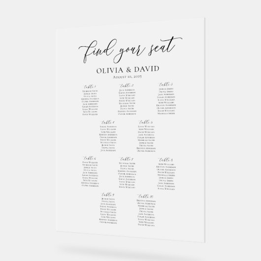 Elegantes Script 10 Tabelle Seating Chart Akryllis Acrylschild (Winkel)