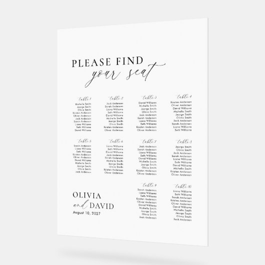 Elegantes Script 10 Tabelle Seating Chart Akryllis Acrylschild (Winkel)