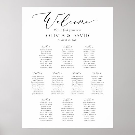 Elegantes Script 10 Tables Willkommenssymbol Poster (Vorne)
