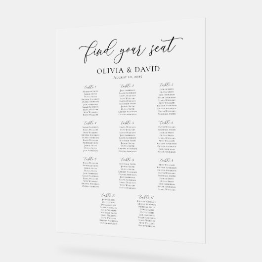 Elegantes Script 11 Tabelle Seating Chart Akryllis Acrylschild (Winkel)
