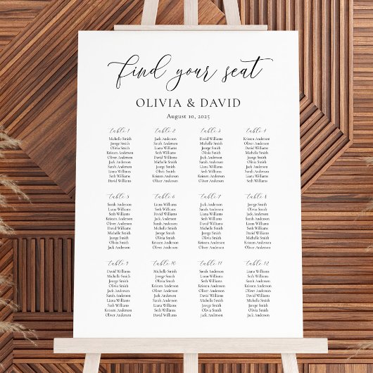 Elegantes Script 12 Tabelle Seating Chart Poster