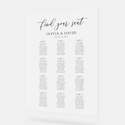 Elegantes Script 12 Table Seating Chart Akryllisch Acrylschild (Winkel)