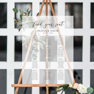 Elegantes Script 12 Table Seating Chart Akryllisch Acrylschild
