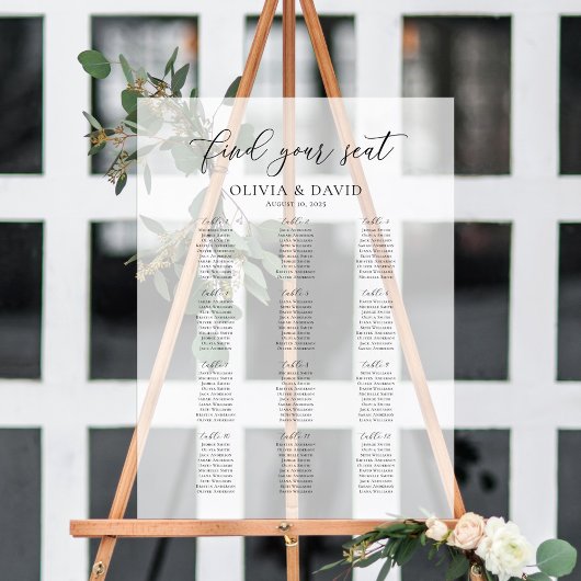 Elegantes Script 12 Table Seating Chart Akryllisch Acrylschild
