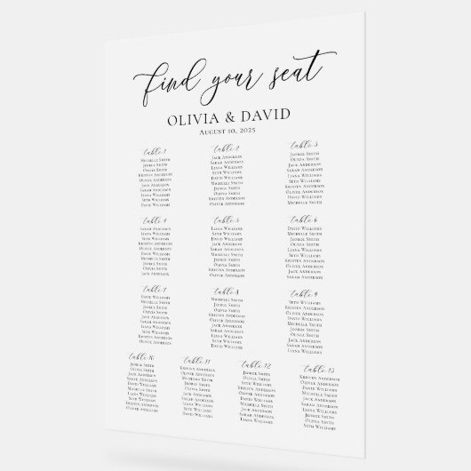Elegantes Script 13 Table Seating Chart Akryllisch Acrylschild (Winkel)