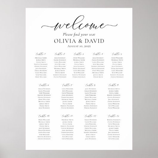 Elegantes Script 13 Tables - Begrüßungsdiagramm Poster (Vorne)