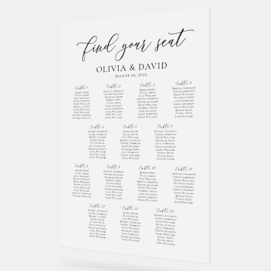 Elegantes Script 14 Table Seating Chart Akryllisch Acrylschild (Winkel)