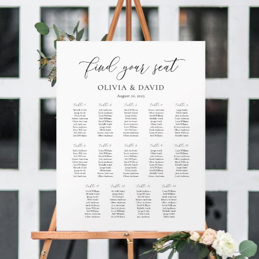 Elegantes Script 14 Table Seating Chart Poster