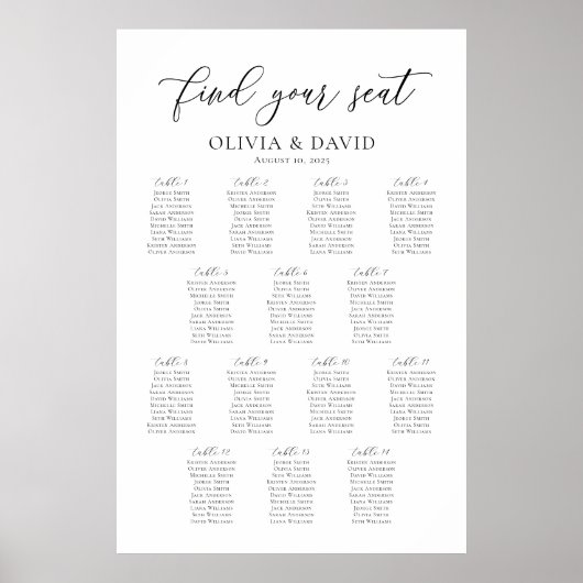 Elegantes Script 14 Tables Willkommenssymbol Poster (Vorne)