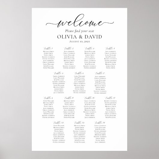 Elegantes Script 14 Tables Willkommenssymbol Poster (Vorne)