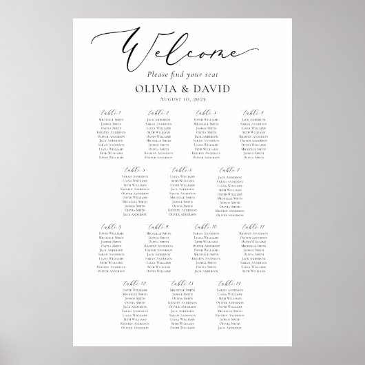 Elegantes Script 14 Tables Willkommenssymbol Poster (Vorne)