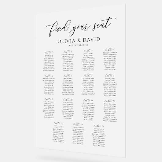 Elegantes Script 15 Table Seating Chart Akryllisch Acrylschild (Winkel)