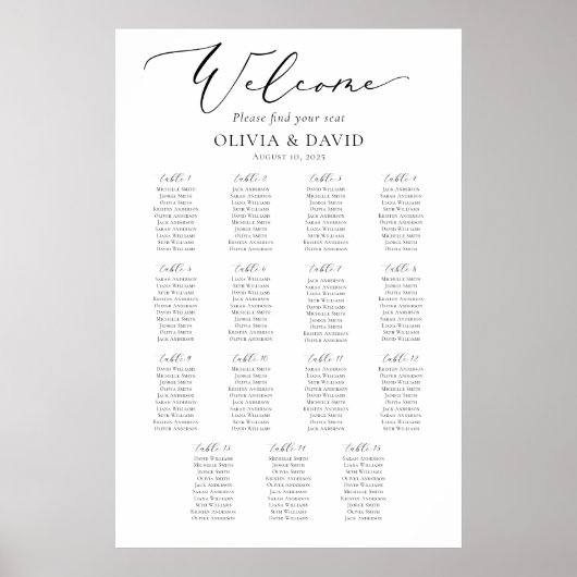 Elegantes Script 15 Tables Willkommenssymbol Poster (Vorne)