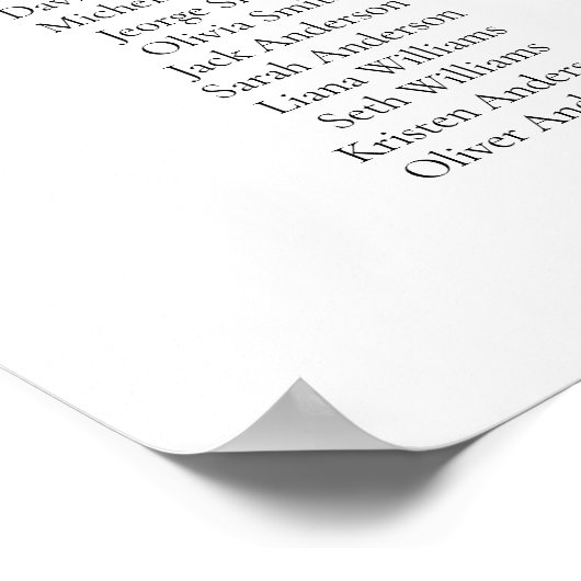 Elegantes Script 16 Tabelle Seating Chart Poster (Ecke)