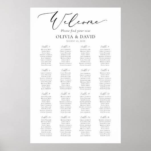 Elegantes Script 16 Tables Willkommenssymbol Poster (Vorne)