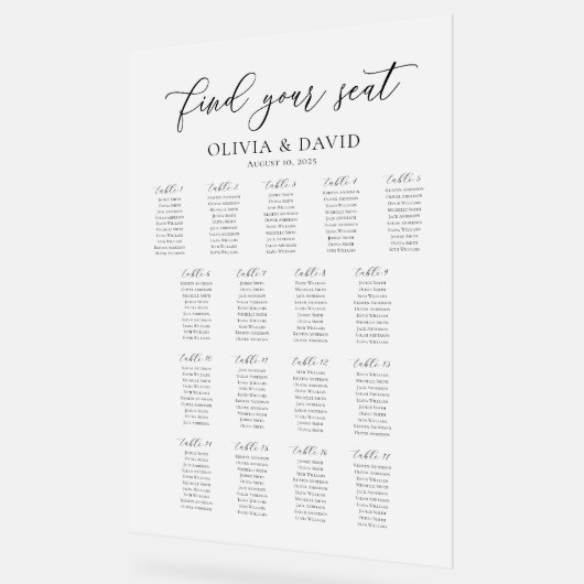 Elegantes Script 17 Table Seating Chart Akryllisch Acrylschild (Winkel)