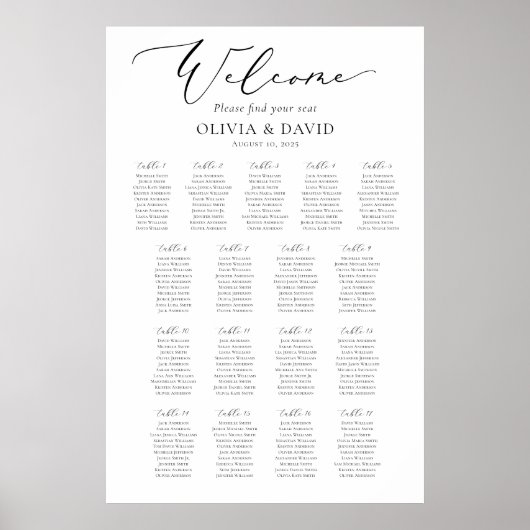 Elegantes Script 17 Tables Willkommenssymbol Poster (Vorne)