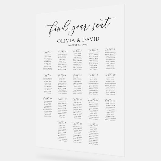 Elegantes Script 18 Table Seating Chart Acrylzeich Acrylschild (Winkel)
