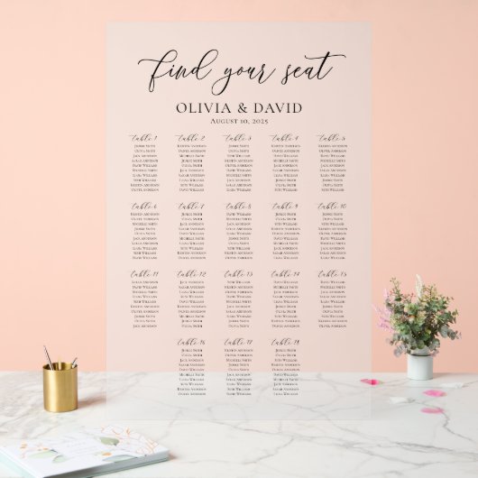 Elegantes Script 18 Table Seating Chart Acrylzeich Acrylschild (Hochzeit)