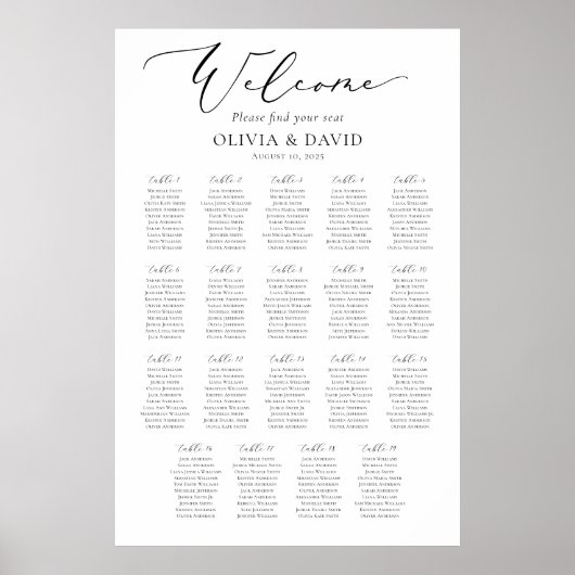 Elegantes Script 19 Tables Willkommenssymbol Poster (Vorne)