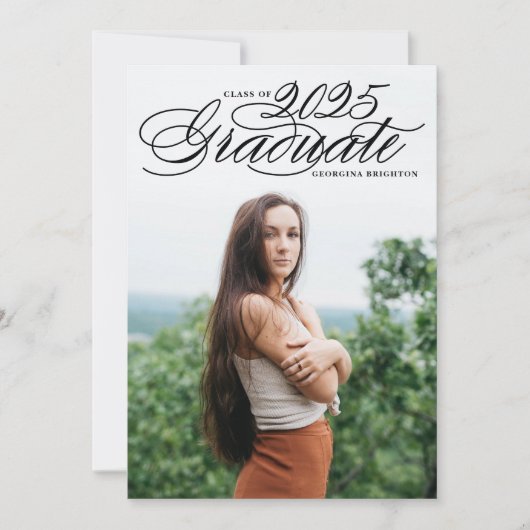 Elegantes Script 2018 Foto Abschluss Einladung II (Vorderseite)