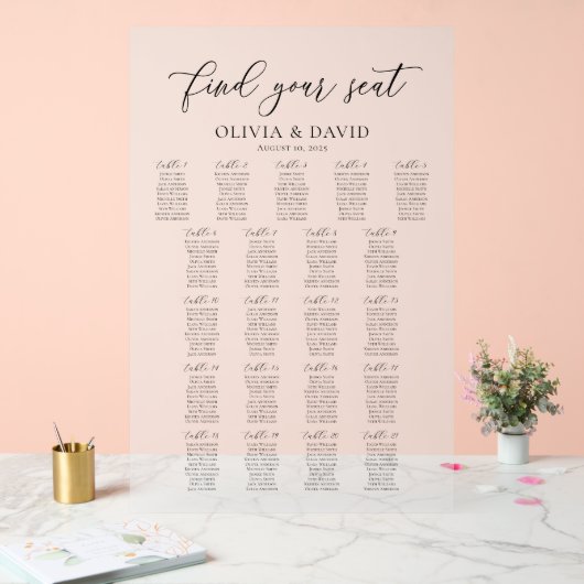 Elegantes Script 21 Tabelle Seating Chart Akryllis Acrylschild (Hochzeit)