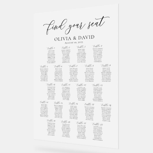 Elegantes Script 22 Tabelle Seating Chart Akryllis Acrylschild (Winkel)