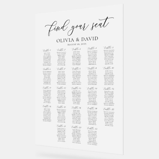 Elegantes Script 23 Table Seating Chart Akryllisch Acrylschild (Winkel)