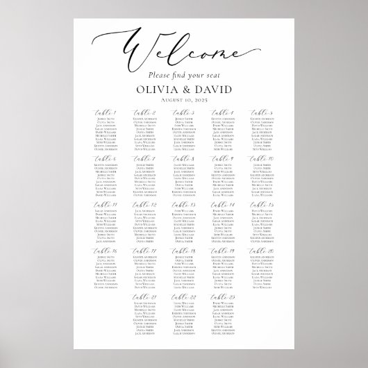 Elegantes Script 23 Tables Willkommenssymbol Poster (Vorne)