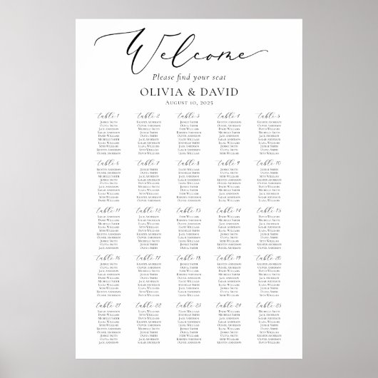 Elegantes Script 25 Tables Willkommenssymbol Poster (Vorne)