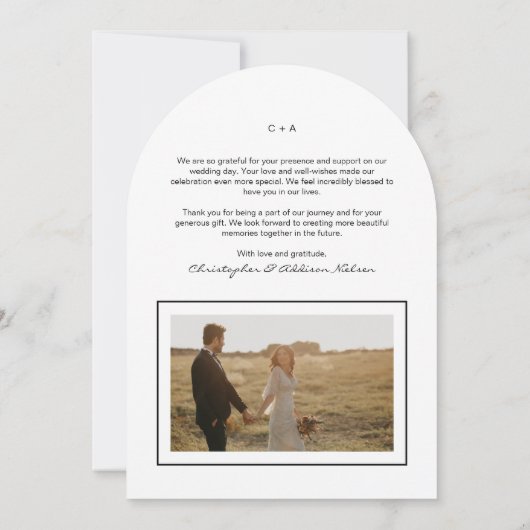 Elegantes Script 2 Foto Hochzeit Dankeschön Karte (Rückseite)