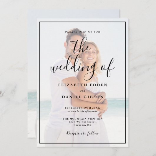 Elegantes Script 2 Foto Hochzeit Einladung (Vorne/Hinten)