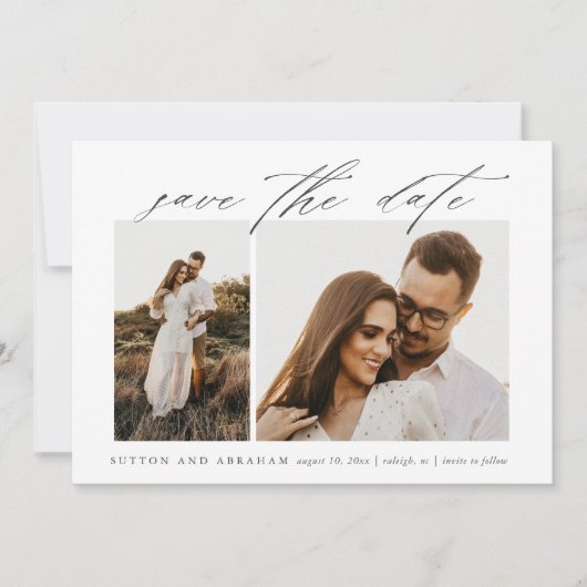 Elegantes Script 2 Foto Hochzeit Save The Date (Vorderseite)