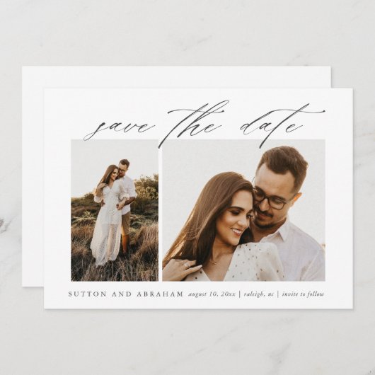 Elegantes Script 2 Foto Hochzeit Save The Date (Vorne/Hinten)