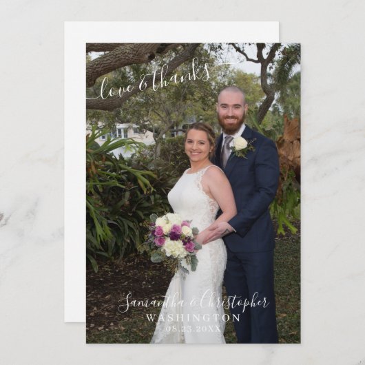 Elegantes Script 2 Foto Liebe und Dankeschön Hochz Dankeskarte (Vorne/Hinten)