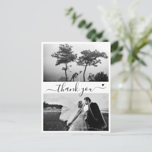 Elegantes Script 2 Foto Minimale Hochzeit Vielen D Postkarte (Stehend Vorderseite)