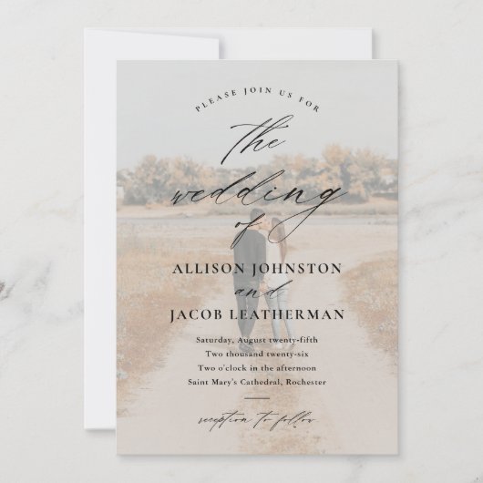 Elegantes Script 2 Foto Overlay Wedding Einladung (Vorderseite)