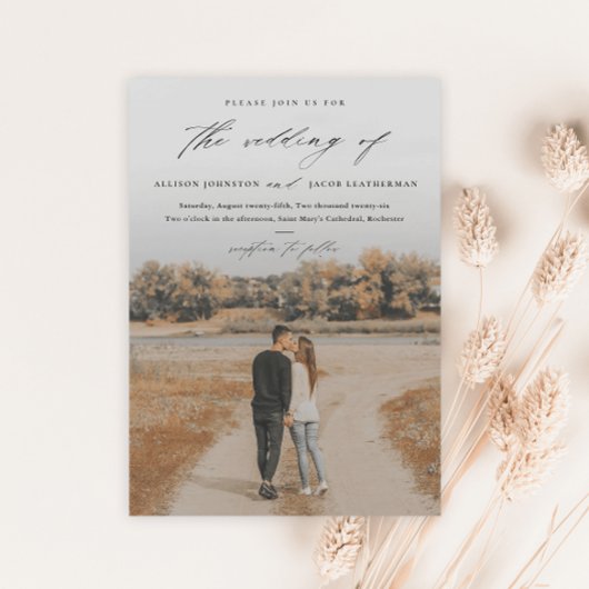 Elegantes Script 2 Foto Overlay Wedding Einladung