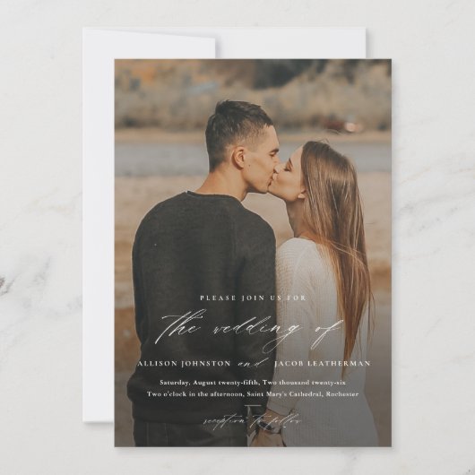 Elegantes Script 2 Foto Overlay Wedding Einladung (Vorderseite)