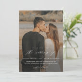 Elegantes Script 2 Foto Overlay Wedding Einladung (Stehend Vorderseite)