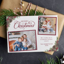 Elegantes Script 2 Foto Pine Cones Frohe Weihnacht